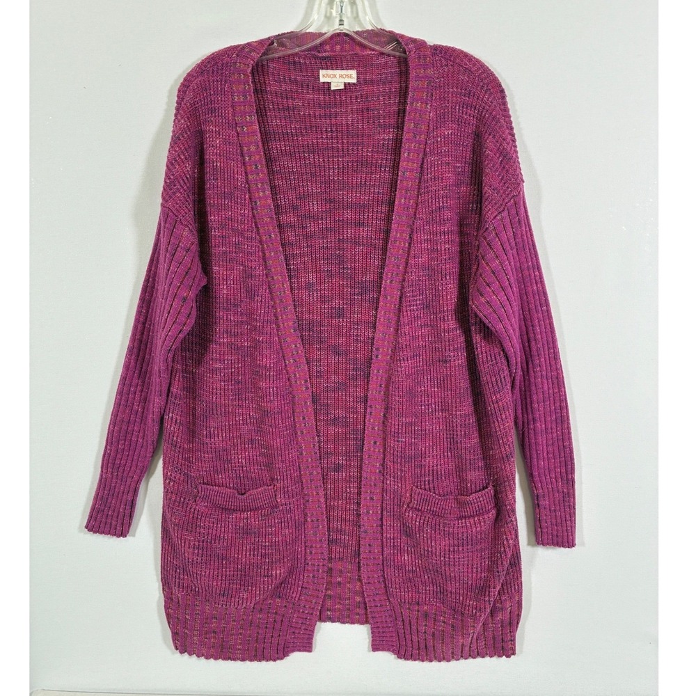 Knox Rose Womens Magenta Pink Space Dye Open Front Cardigan Sweater S Pockets